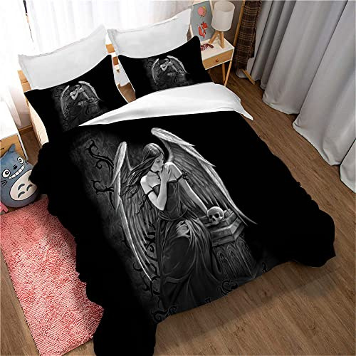MeeTe 100% Reine Baumwolle Gothic Bettbezug Set Mit Verstecktem Verschluss, 3 Stück Weiche Wohnaccessoires Bettwäsche Mit 1 Bettbezug Und 2 Kopfkissenbezügen (Stil 02,135 x 200 cm)