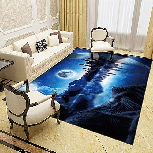 RUGMRZ Fell Teppiche Für Schlafzimmer 3D Landschaft Malerei Wohnzimmer Innendekoration Teppich Teppich Teppich Reinigung blau Raum deko Teppich fußbodenheizung geeignet Fell teppiche für Schlafzimmer