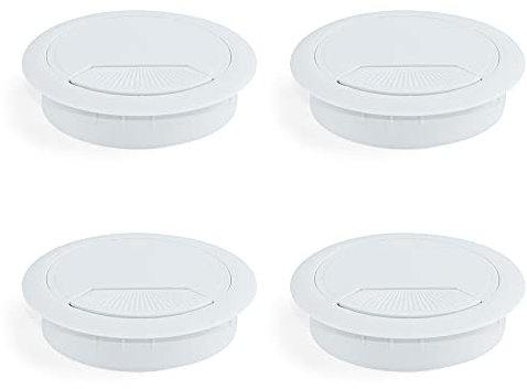 EMUCA - Pasacables de Mesa Circular Ø80mm de plástico Blanco, Tapa pasacables encastrable en Mesa de Oficina/Escritorio, Lote de 4