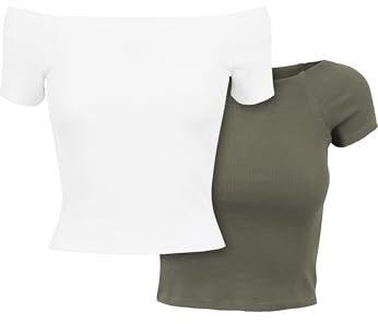 Urban Classics Damen Ladies Off Shoulder Rib Tee 2-Pack