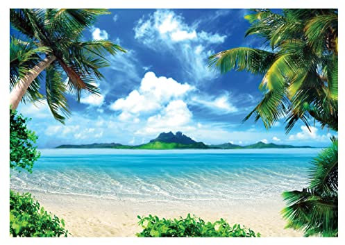 Fototapete Strand und Meer Palmen 3D Effekt Landschaft Karibik - inkl. Kleister - für Wohnzimmer Schlafzimmer Flur Vlies Tapete Wandtapete Vliestapete Motivtapeten Montagefertig (312x219 cm)