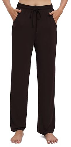 EXCHIC Femmes Casual élasticité Jambes Droites Pantalons avec Cordon élastique Taille Yoga Pantalons avec Poches(XL, Café)