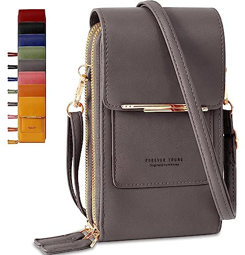 Lakpopya Handytasche zum Umhängen Damen aus PU Leder, Multifunktionale Kleine Handytasche Damen mit Geldbörse zum Umhängen, Handy Umhängetasche Damen für unter 6,9 Handy (grau)