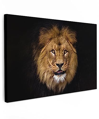 MuchoWow© Leinwand Groß 120x80 cm XXL Deko Schlafzimmer Aesthetic Leinwandbilder Wohnzimmer Gemälde Foto Geschenk Living Room Decoration Bilder Löwe - Porträt - Schwarz - Tiere
