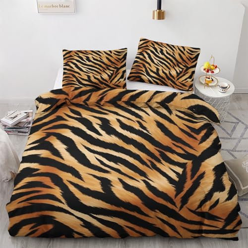 GEDAEUBA Bettwäsche 135x200 Tigermuster - Tiermuster Bettbezug 135 x 200 2er Set, Wendebettwäsche und Kissenbezug 80x80, Weiche & Angenehme Mikrofaser Bettwäsche-Sets mit Reißverschluss