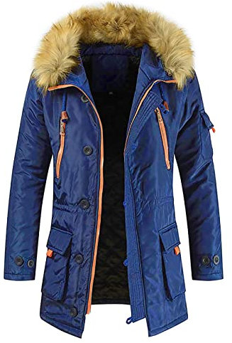 Generisch Mens Jackets, Winter Men's Solid Color Loose Plush Medium Long Hooded Cotton Coat Rote Jacke Snowboard Hoodie Wasserabweisend Herren-Jacken Fur Coat Men Marmor Regenjacke (XXL, Marine)