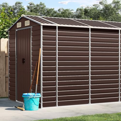 SECOLI Geräteschuppen XXL Metall Gerätehaus Braun 191 x 555 x 198 cm Gartenschrank Wetterfest Outdoor Schrank Gartenhütte Terrassenschrank Metall Geräte Schuppen Verzinkter Stahl