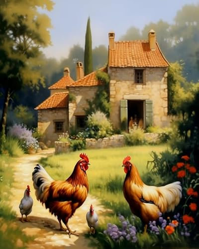 Paint by Numbers for Adults，Huhn auf der Suche nach Nahrung im Gras,Easy DIY Paint Art & Craft Set,40x50cm ohne Rahmen