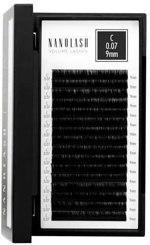 Wimpern für Wimpernverlängerung Nanolash - Wimpernextensions zur Volumentechnik, Wimpern zur professionellen Verlängerung (0.07 C, 9mm)