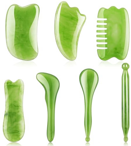 Nogeqi 7 Stück Gua Sha Stein Set, Guasha Stein Set Gesichtsmassage Gesicht Massage, Natürlichem Harzmaterial Massagesteine Gesicht, Meridiane Guasha für Nacken, Rücken, Beine