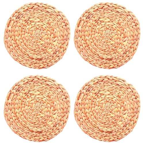 Tradineur - Pack de 2 Salvamantel Redondo de Mimbre - Reutilizable, Mantel Individual, Alfombrilla de Mesa, Protector, Cocina - Color Natural - 38 cm