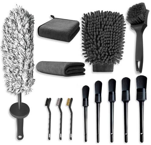 Oiiurly Car Cleaning Kit 13 Pcs Car Washing Set with 40cm Extra Long Alloy Wheel Brush Ddetailing Brushes Tyre Brush Car Wash Mitt Interior & Exterior Cleaning Accessories for Car Motorcycle Bike