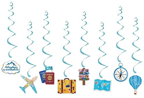 Let The Adventure Begin Hanging Swirl Travel Themed Decorations Bon Voyage Farewell Retirement Party Hanging Decor Graduation Party Photo Booth Props