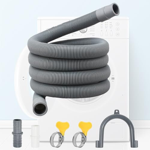 HEKOBAG 2m Manguera Desagüe, Tubo Desague Lavadora con 2 Racores y 2 Abrazaderas, Alargador Tubo de Desague Lavadora, Kit de de Extensión Manguera de Repuesto, 2m Universal Manguera de Drenaje