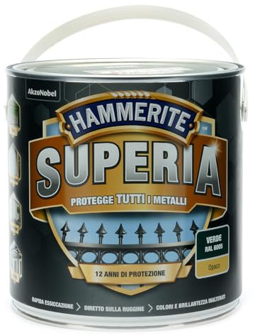 Hammerite Superia smalto metallo antiruggine interno e esterno, Opaco Verde, 250 ml