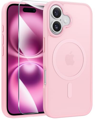FNTCASE for iPhone 16 Plus Case: Magnetic Matte Textured Slim Lightweight Translucent Military Grade Drop Protection Cell Phone Cover - Rugged Durable Shockproof Protective Bumper - 6.7 inches/Pink