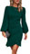 HUXRAKV Femme Elégante Robe d'affaires Manches Longues Bodycon Vintage Ruffle Manches Robe Midi de Soirée Formelle,WD21-Vert,L