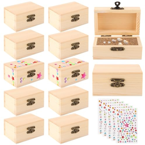 VIDETOL 12 Stück Mini Schatztruhe Holz, Schatzkiste Holz mit Deckel, Holzkiste Klein, Holzkästchen mit Deckel, Schmuckkästchen Holz, Holzschachtel zum Bemalen für Geburtstags, Andenken und DIY