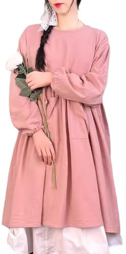 CBBEONRN Cobbler Apron Cotton Cooking Aprons Dress for Women Long Sleeve with Pockets Cute for Baking Gardening Cleaning,One Size,Pink