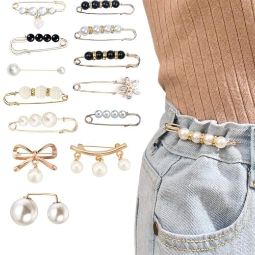 ZKGYUS 13 Stück Damen Brosche, Kleidung künstliche Perle Brosche, Sicherheitsnadel Brosche, Pin Pullover Schal Clip Brosche für Hosen, Kleider, Röcke, Pullover
