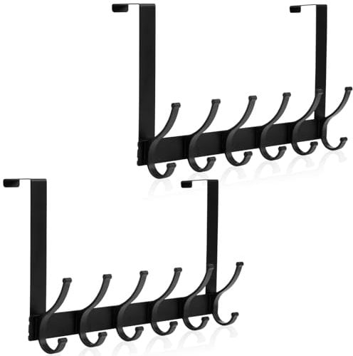 Optish Over The Door Hooks, Door Hanger Hook, Over The Doors Towel Rack for Bathroom, Doors Towel Hanger for Hanging Coats Hats (2Pack,Black)
