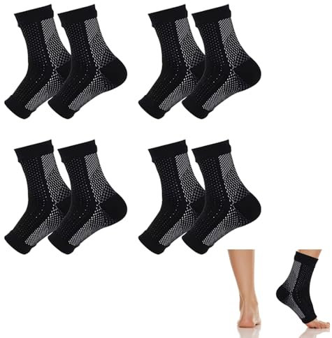 Batheidon Kompressionsstrümpfe, 4 Paar Kompressionssocken Sprunggelenkbandage für Damen und Herren,Sprunggelenkbandage zur Unterstützung bei Plantarfasziitis, Achillessehnenbeschwerden und Neuropathie