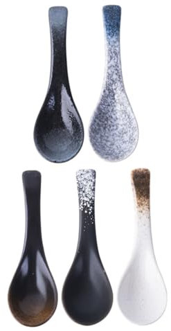 PHENOFICE 5piezas Cucharas De Cerámica Para Sopa Estilo Japonés Resistentes y Versátiles Para Rice Porridge y Postres Para Casa Restaurante y Regalos