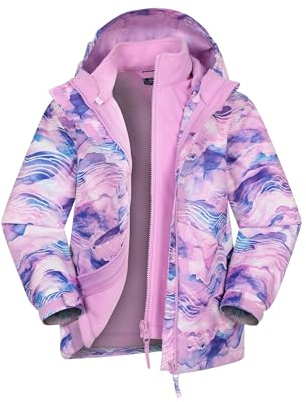 Mountain Warehouse Atom 3-in-1 wasserdichte Kinderjacke - Regenjacke mit versiegelten Nähten - abnehmbare Kapuze - Stretch-Bündchen, Mikrofleece Dunkel-Pink Kinder 152 EU (11-12 Jahre)