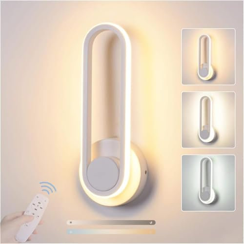 GZZBMY LED Wandleuchte 12W Oval Modern Treppenhaus Wandleuchten Innen Dimmbar 2700K-6500K Wandlampe 330° Drehbar Metall mit Fernbedienung Wandbeleuchtung für Schlafzimmer Wohnzimmer Dekorative (Weiß)