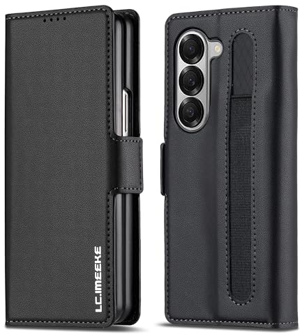 ZHOZEXIN Portafoglio Custodia in pelle di Pu per Samsung Galaxy Z Fold 5, chiusura magnetica con slot per penna, slot per contanti e protezione dello schermo Custodia per Galaxy Z Fold 5 (Nero)