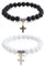 WANDIC 2 verstellbare Kreuz-Armbänder, personalisiertes Design, Kreuz-Perlenarmband, schwarz-weiß, elastisch, christliches Paar-Armband, Geschenk für Männer und Frauen., Stein