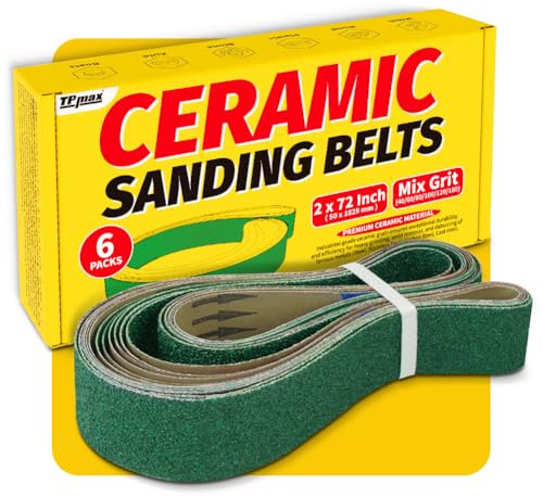 6 Pack 2 x 72 Inch Zirconia Ceramic Sanding Belts Kit – 40, 60, 80, 100, 120, 180 Grits Premium Metal Grinding Belts for Knife Sharpening, Stock Removal, and Bevel Work