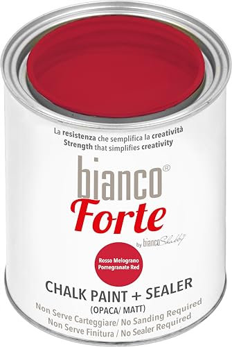 Bianco Forte - Rosso Melograno - (1L) Vernice a Gesso con Finitura/Protettivo 2-in-1: Chalk Paint Super Resistente per Mobili, Pareti e Porte – Asciugatura Rapida, Interni/Esterni, Opaca