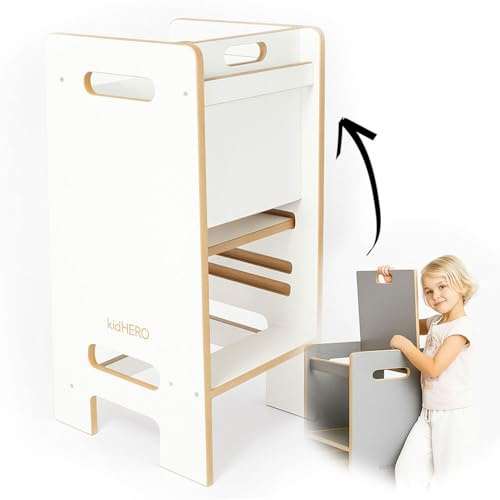 Montessori Lernturm ab 1 Jahr, 3-fach höhenverstellbarer Küchenhelfer | 13 kg stabil, bis 80 kg belastbar, geschlossene Seiten, Kippschutz, herausnehmbare Sicherungsplatte, Made in EU