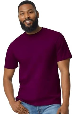 LE11® Men's Plain T-Shirt 65000 - Gildan Softstyle Midweight Adult Cotton Tee (Maroon-S)