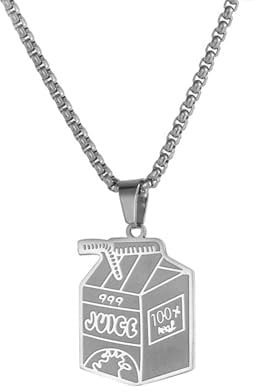 Ticome Exquisite Stainless Steel Juice Box Pendant Necklace,Simple Personality Fashion Jewelry Hip Hop Trend Necklace,Beverage Box Pendant Presents Decorations(Silver)