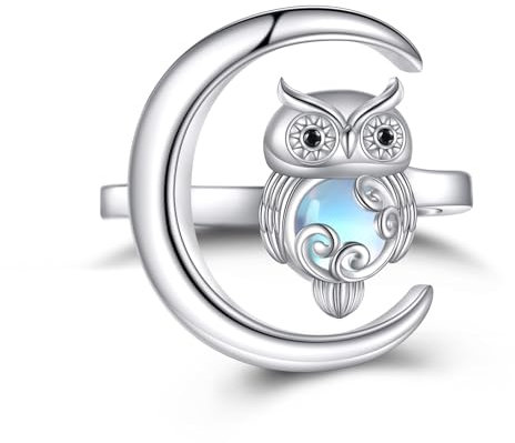 ONEFINITY Eule Ring 925 Sterling Silber Mond Eule offenen Ringe Schmuck Geschenke für Damen