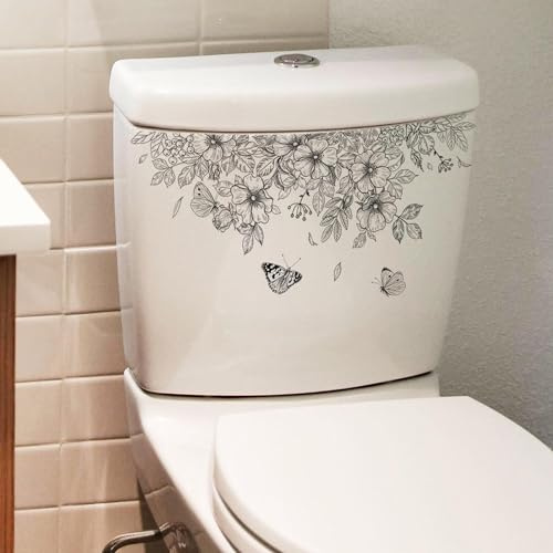 Aufkleber für WC-Sitz, Motiv: Pflanzenblätter, Blumen, selbstklebend, abnehmbar, wasserdicht, Aufkleber für Badezimmer, Spülkasten, Dekoration, WC-Deckel und Zubehör (35,6 x 15,2 cm)