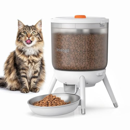 Invengo Automatic Cat Feeder with Timer, 3L Visible Hopper, One-Touch Feeding, Dual Power Supply, Anti-Bug Design – Automatic Cat Feeder for Cats & Small Dogs