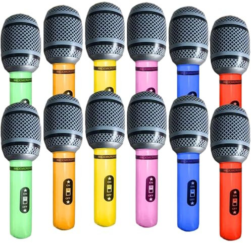 12 PCS Inflatable Microphones for Parties, Blow Up Microphones for Parties Kids Stage Performance, Play Microphone Toys Musical Instrument Party Supplies Gifts (6 Colors)