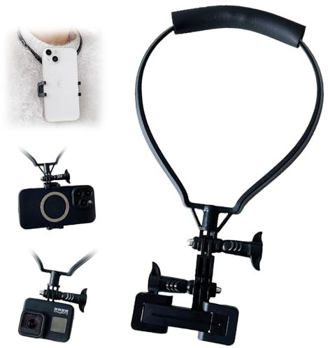 Fofvccv Portable Neck Mount for Action Camera & Phone - Quick Release Neck Phone Holder POV/Vlog Hands-Free Recording, Compatible with iPhone Android for Cycling Sports Photography (Black)
