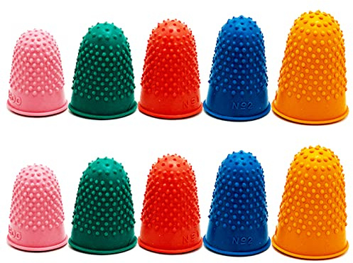 EUGENEKELLY 10 Stück Gummi Fingerkissen,Fingerhut zum Schutz der Fingerspitzen,Heisskleber Fingerschutz für Geldzählen Schreiben Sortieren Heißklebe Blattwender Sportspiele-5Größe