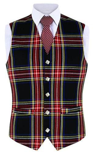 Hamilton Kilts Chaleco de tartán con botones de cardo, estilo tradicional escocés de las Tierras Altas, ideal para fiestas y bodas