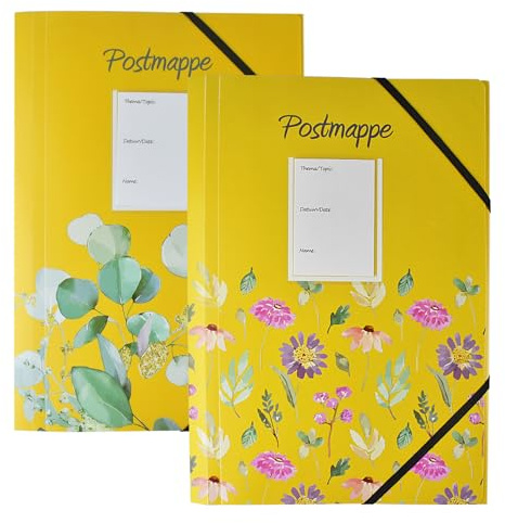 Post Mappe,Postmappe Schule,2 Stück Eckspannermappe a4 Gelb,Postmappe Grundschule,Sammelmappe a4 Gelb für Jungen und Mädchen