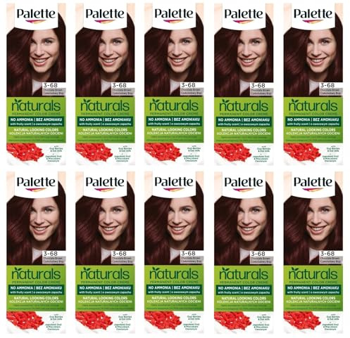 (Pack de 10) Palette Permanent Naturals Color Cream 3-68 Chocolate Brown Hair Color – Caja completa – con hoja de instrucciones en inglés