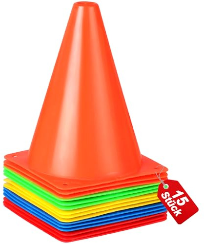 15 Pack Football Cones, 7 Inch Sports Training Cones, Plastic Marker Training Traffic Cones for Football,Skate, Soccer, Outdoor Games, Festive Events, 5 Colors