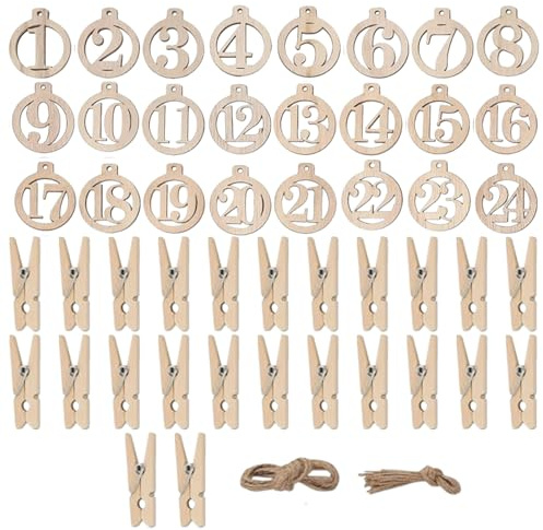 Xgvzs 48 Stüc kadventskalender Zahlen Holzzahlen Adventskalender Holzklammern Klein für Weihnachtskalender Weihnachtsdeko Geschenkanhänger