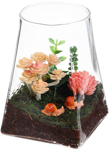 ifundom Glas Pflanzgefäß und Rundem Oberen Rand mit Einzigartigem Design mit Quadratischem Boden Stilvolles Terrarium ohne Deckel für Fensterbank und Zimmerdekoration
