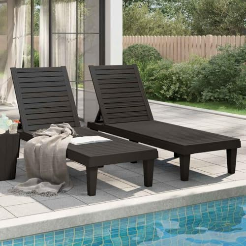 QZZCED Gartenliege mit 5-fach verstellbarer Rückenlehne, Holzstruktur, PP-Material, UV- und Witterungsbeständig, leicht und einfach zu bewegen, für Garten oder Terrasse