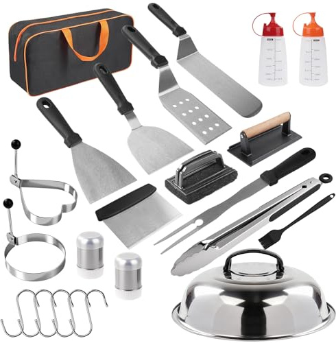 WPKD BLUEIY 23pcs BBQ Accessories Kit,BBQ Grill Spatula Set,Barbecue Tool Sets with Spatula Meat Press,for Outdoor Grilling Hibachi and Teppanyaki